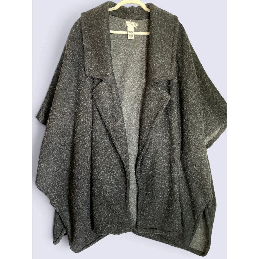 Free People Gray Knit Cape Poncho One Size Shawl Collar Open Front Academia Boho